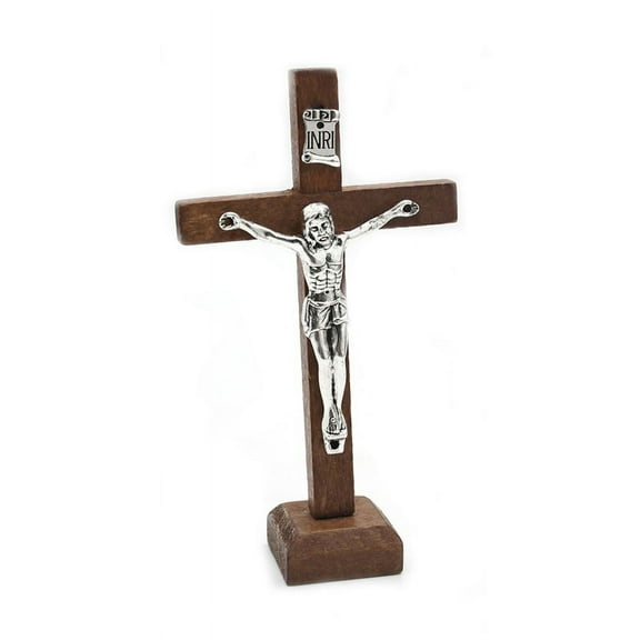 TINYSOME Table Wooden Catholic Jesus for Cross with Stand Vintage Religious Christian Standing Crucifix Church Home Shelf Tabletop Ornaments Decoration Gifts for Prayers