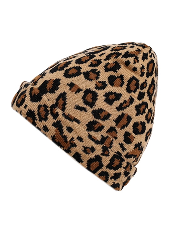 Trendy Leopard-print Beanie Hat Wool Knit Hat Wild Warm Unisex for Outdoor Sport