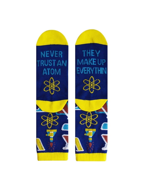 Unisex Novelty Funny Saying Cotton Crew Socks Colorful Books Science Math Pattern Letters Contrast Color Hosiery Gifts