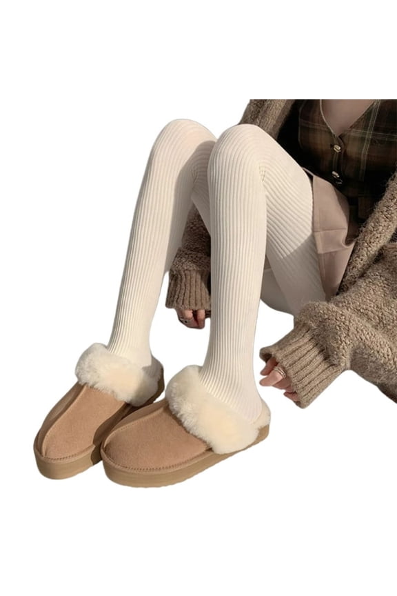 Women Fall Thick Cotton Tights Stockings Solid Color Ribbed Striped Pantyhose