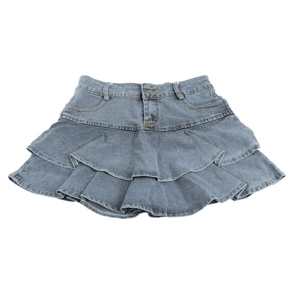 TINYSOME Women High Waist A-Line Mini Cake Jeans Skirt Vintage Washed Pleated Ruffles Layered Tiered Casual Slim Denim Streetwear
