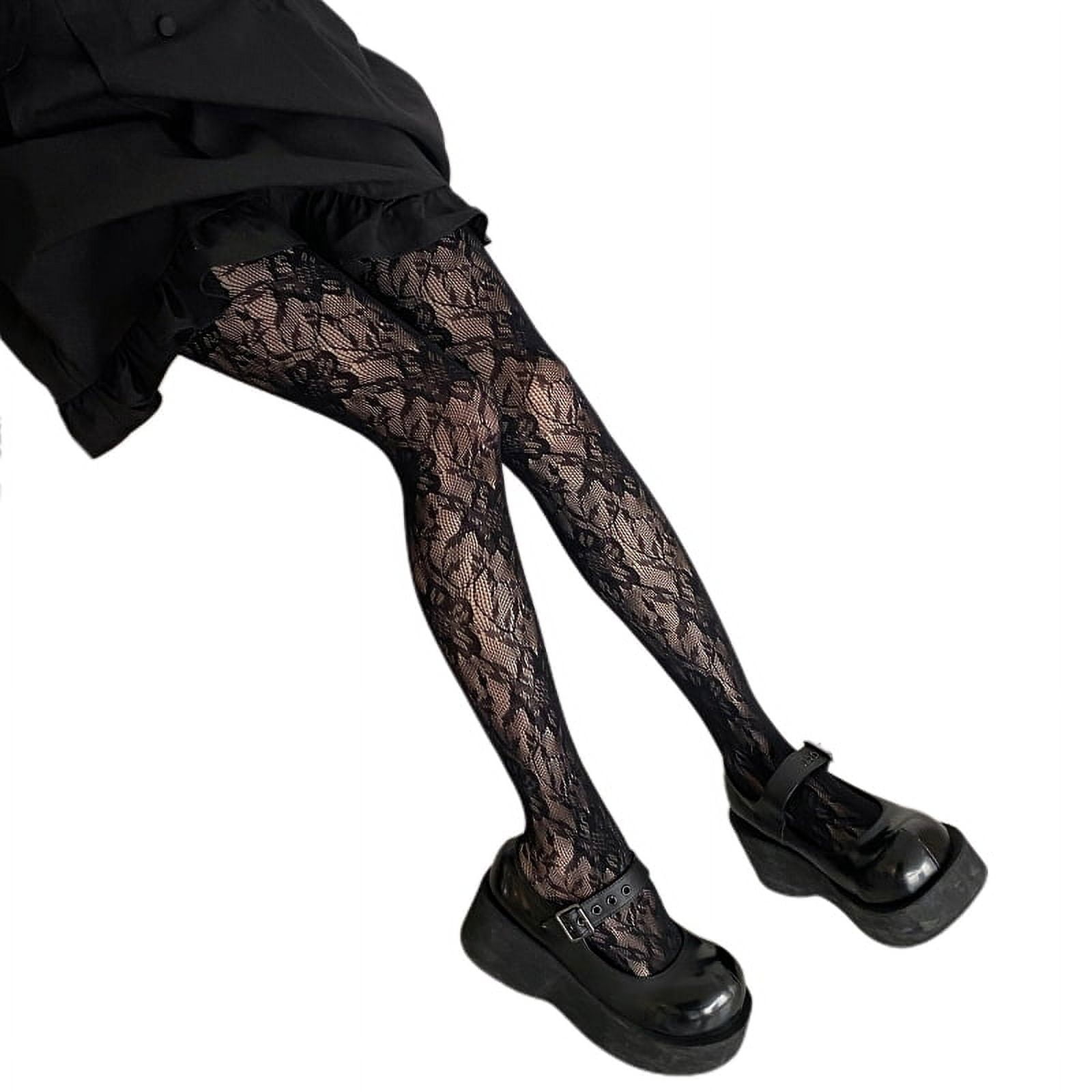 TINYSOME Women Gothic Fishnet Pantyhose Ripped Holes Rose Floral Patterned  Mesh Tights