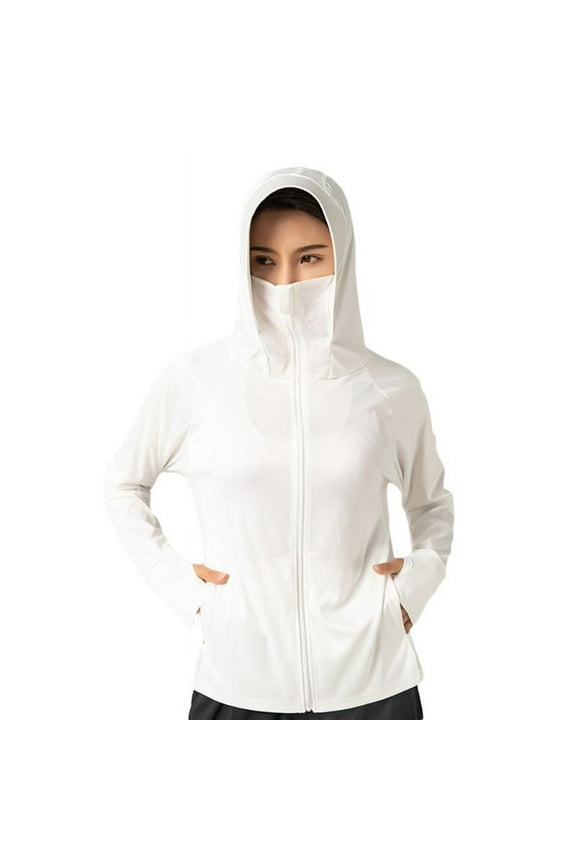 Women Long Sleeve Sunscreen for Jacket Hooded Zip Front Anti-UV Shirts Summer Outdoor Ice Silk Thin Sport Coat with Pockets