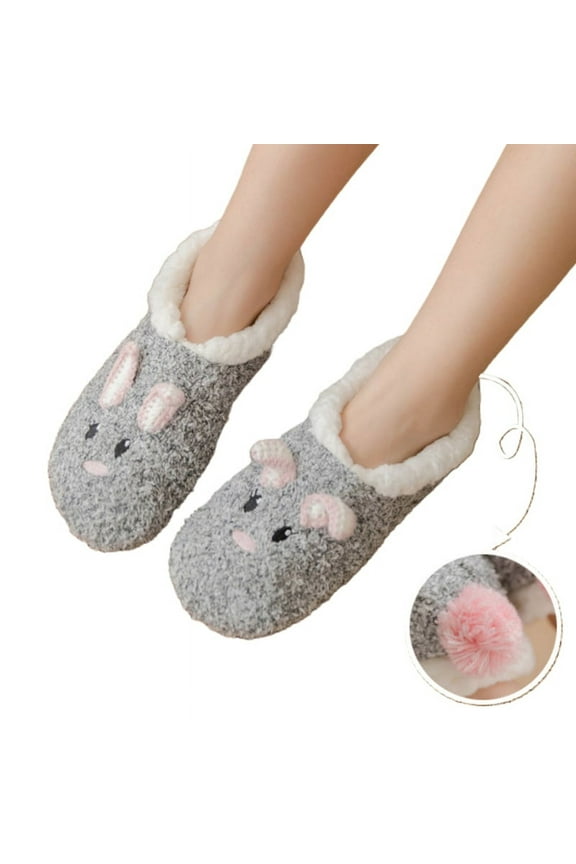 Women Winter Cozy Warm Fuzzy Plush Lined Slipper Boat Socks Cartoon House Indoor Booties Non Slip Foot Warmer