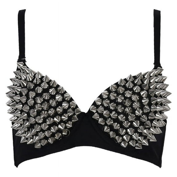 TINYSOME Women's All-over Spike Stud Dance Bra Metallic Punk Style Nightclub Wear
