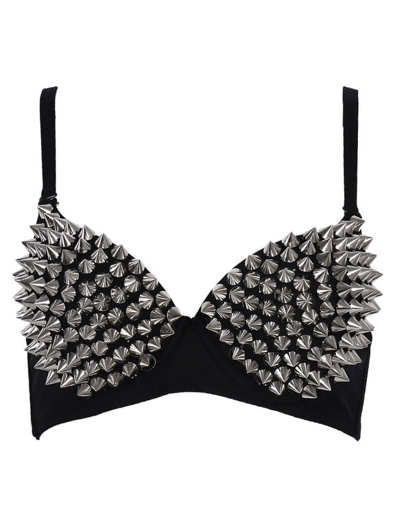 Women's All-over Spike Stud Dance Bra Metallic Punk Style Nightclub Wear