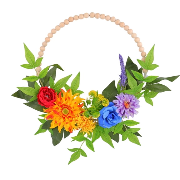 TINYSOME Wood Bead Wreath Artificial Flower Wreath Spring Wreath