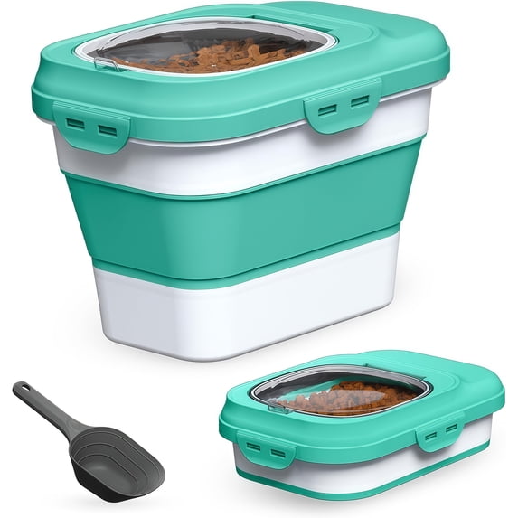 TIOVERY Dog Food Storage Container, 10lb to 13lb Collapsible Dog Cat Food Containers with Airtight Clear Flip-top and Pet Food Scoop, Pet Food Storage Container Bin for Dog Cat Other Pets (Green)