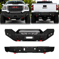 thumbnail image 1 of TIOYAR Compatible with 2016-2017-2018 GMC Sierra 1500 Front and Rear Bumper Textured Black Steel with Square Lights and D-rings, 1 of 9