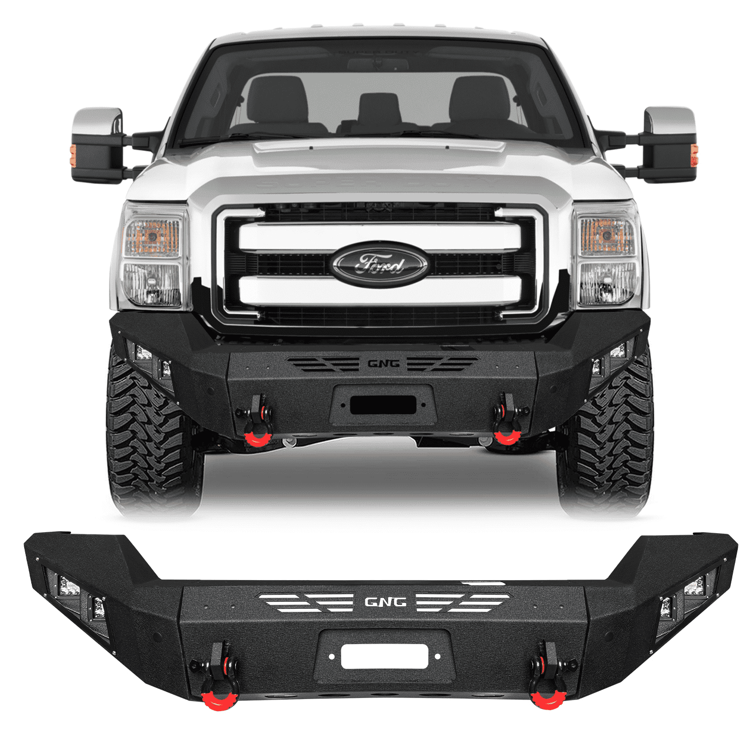 TIOYAR For 2011-2012-2013-2014-2015-2016 Ford F250/F350/F450/F550 Steel Front Bumper With Winch Plate&Square Lights (Black Texture)