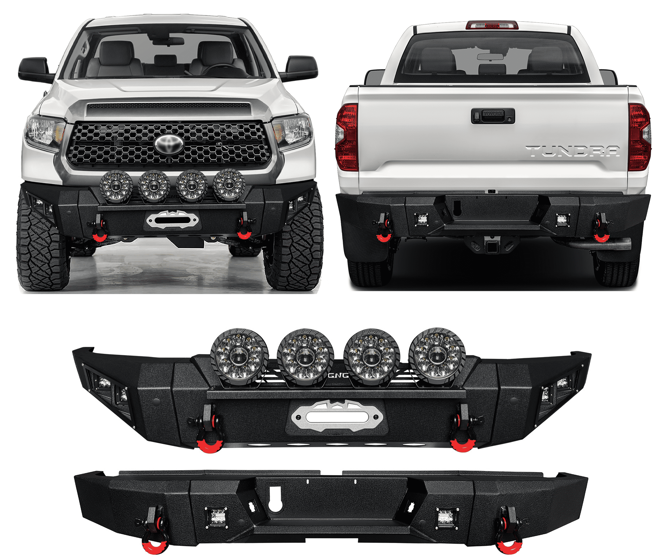 TIOYAR For 2014-2015-2016-2017-2018-2019-2020-2021 Toyota Tundra Steel Front and Rear Bumper With Winch Plate&Lights (Black Texture)