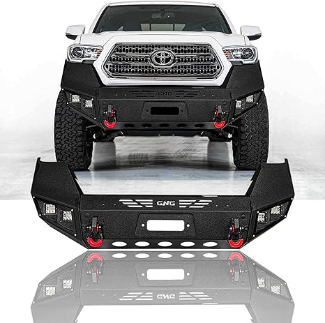 TIOYAR For 2016-2017-2018-2019-2020-2021-2022-2023 Toyota Tacoma Steel Front Bumper With Winch Plate&Square Lights (Black Texture)