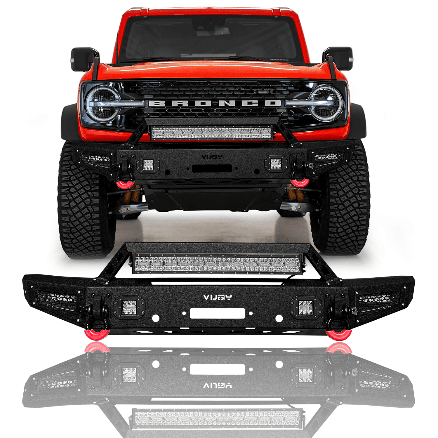 TIOYAR For 2021-2025 Ford Bronco Steel Front Bumper With Winch Plate&Lights (Black Texture)