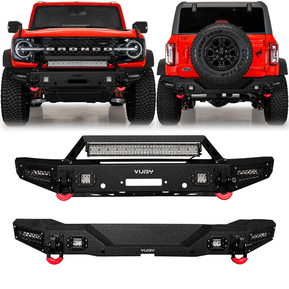 TIOYAR For 2021-2025 Ford Bronco Steel Front and Rear Bumper With Winch Plate&LED LightsBlack Texture