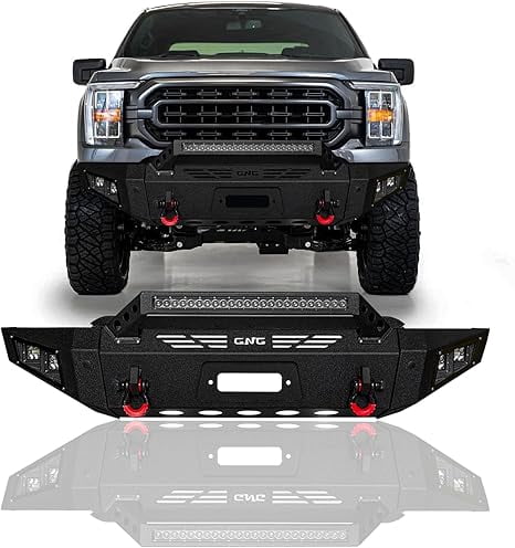 TIOYAR Steel Front Bumper for 2021-2022-2023-2024-2025 Ford F150 (Not Fit F150 Lighting) W/Winch Plate&Lights (Black Texture)