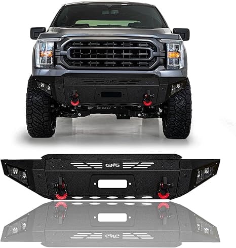 TIOYAR Steel Front Bumper for 2021-2022-2023-2024-2025 Ford F150 (Not Fit F150 Lighting) With Winch Plate&Lights（Black Texture）