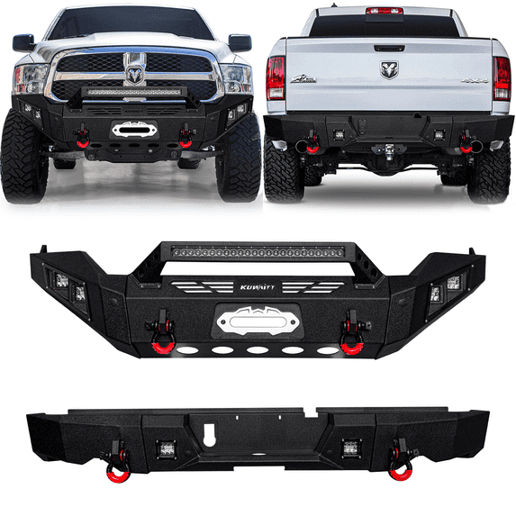 TIOYAR Steel Front and Rear Bumper With Winch Plate&Lights For 2013-2018 Dodge Ram 1500 (Not fit Rebel model)