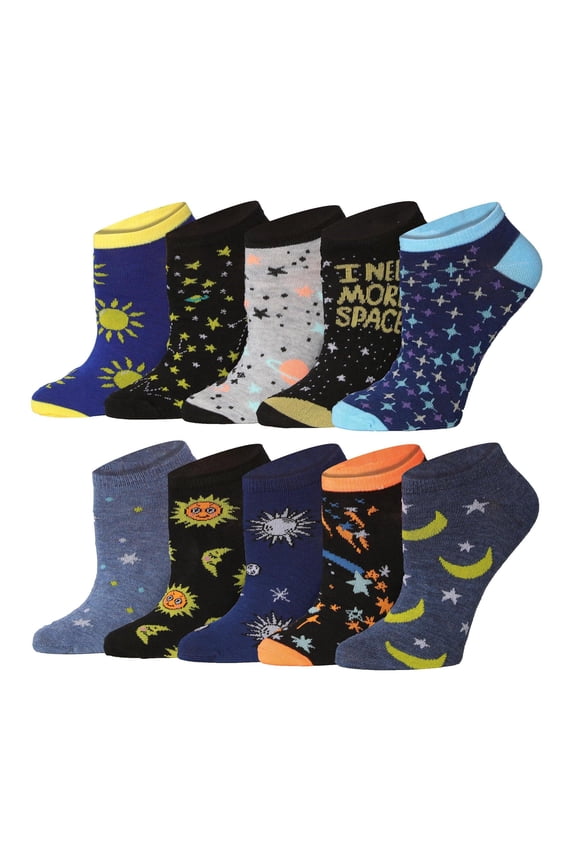 TIPITOE Women's Fun Printed No-Show Ankle Socks Mega Pack - 10 Pairs Assorted Designs
