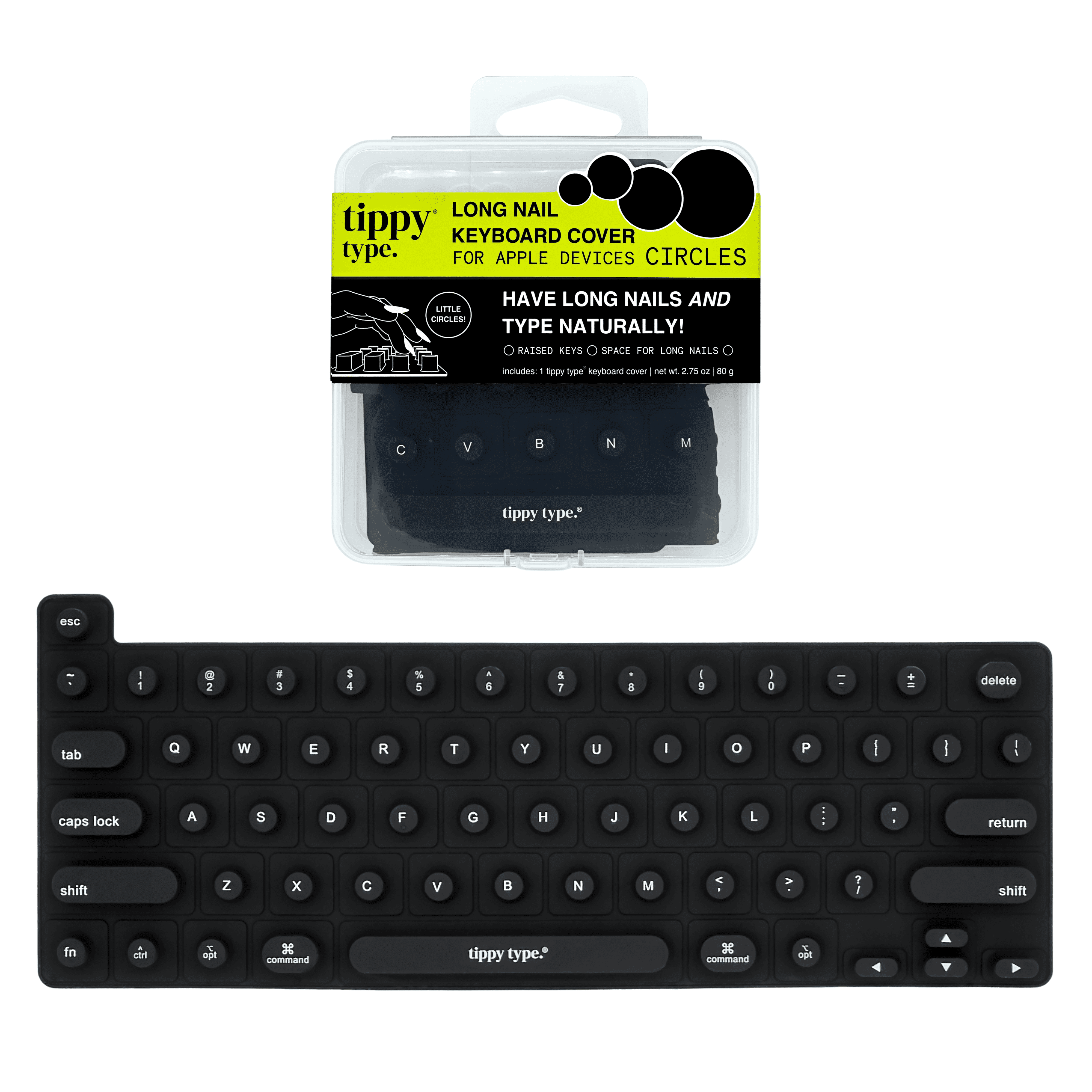 TIPPY TYPE Long Nail Keyboard Cover - MacBook Pro/Air/iPad 13"/Magic Keyboard - Circles (Black)
