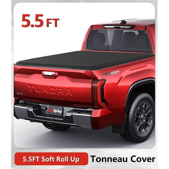 TIPTOP Soft Roll-Up Tonneau Cover Truck Bed For 2022 2023 2024 Toyota Tundra 5.5ft Bed (66.7") w/ Deck Rail System | TP1 |