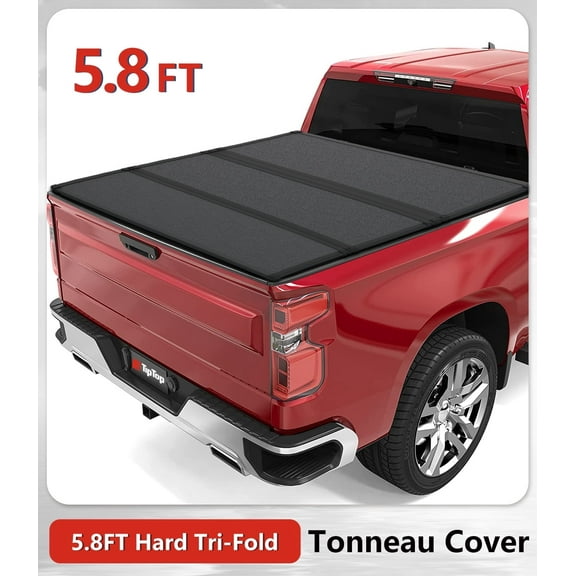 Tiptop Tri-Fold Hard Tonneau Cover FRP on Top for 2007-2025 Chevy Silverado 1500 & GMC Sierra 1500 5.8ft Truck Bed (69.3") |Not for CarbonPro| TPM3 |