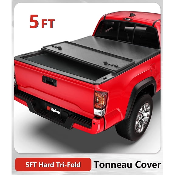 TIPTOP Tri-Fold Hard Tonneau Cover Truck Bed FRP On Top For 2016-2023 Tacoma 5ft Bed (60.5") | TPM3 |For Models With or Without The Deck Rail System|