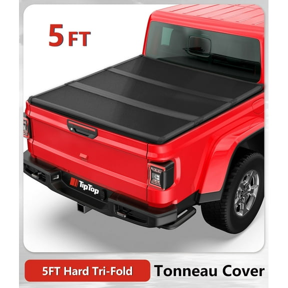 TIPTOP Tri-Fold Hard Tonneau Cover Truck Bed FRP On Top For 2020-2024 Gladiator JT 5ft Bed (60.3") | TPM3 |For Models With or Without The Trail Rail System|