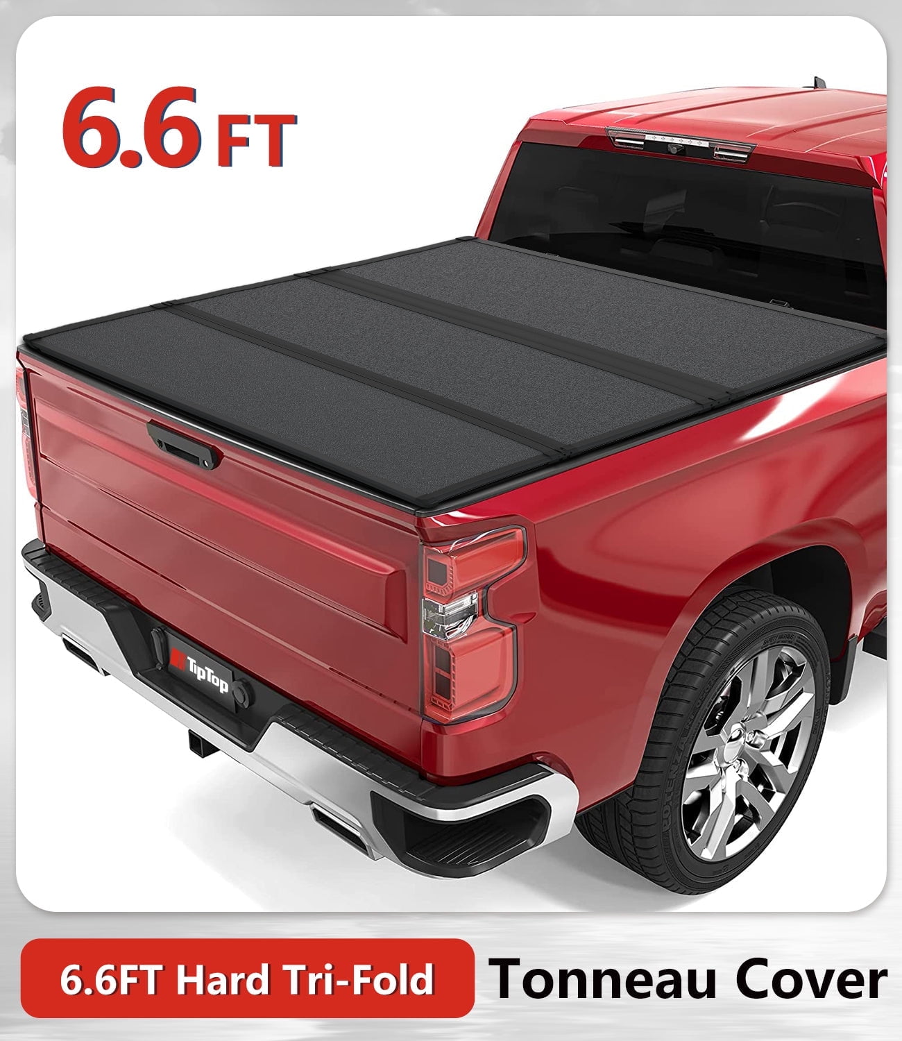 TIPTOP Tri-Fold Hard Tonneau Cover Truck Bed FRP On Top For 2007-2024 CHEVY Silverado 1500 & GMC Sierra 1500 with 6.6ft Bed (78.9") |Not for CarbonPro Bed| TPM3 |