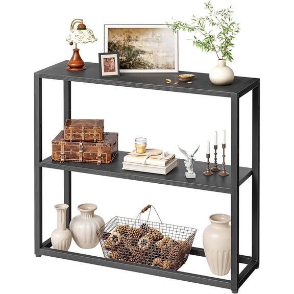TIQLAB Small Entryway Table, 29.5" Narrow Console Table with Shelves, Sofa Table, Couch Table, Side Table, Entry Table for Hallway, Living Room, Small Space, Black