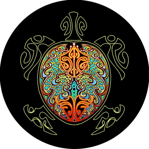 TIRE COVER CENTRAL Turtle Tribal Multi Color Black Vinyl Spare Tire Cover 205/75r15