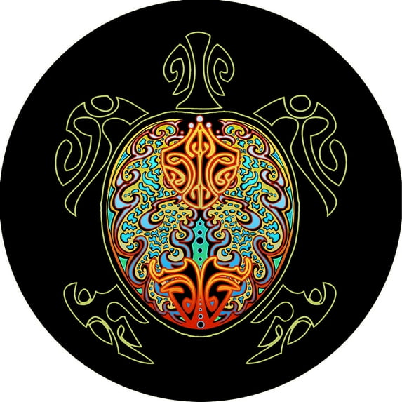 TIRE COVER CENTRAL Turtle Tribal Multi Color Black Vinyl Spare Tire Cover 215/75r14
