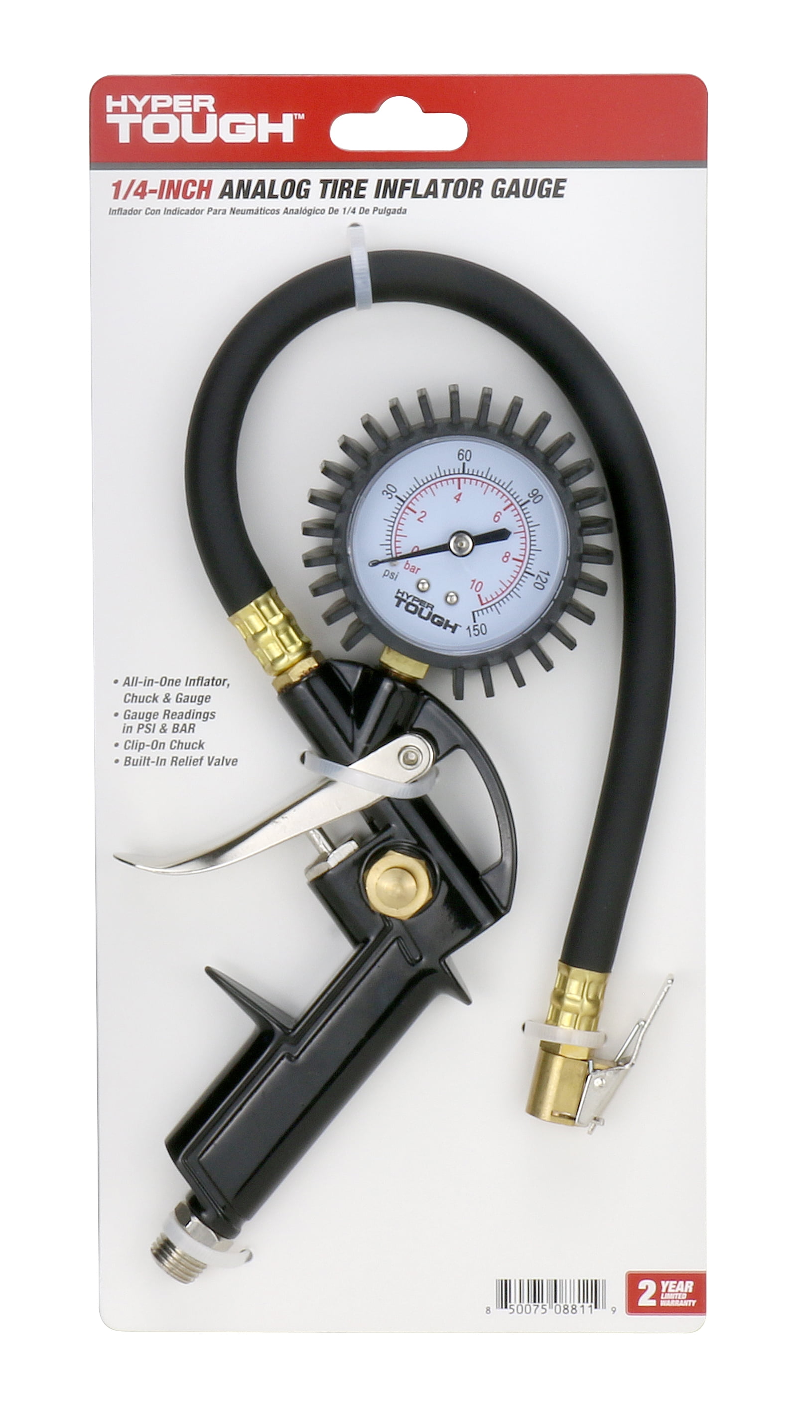 Hyper Tough Pneumatic Analog Tire Inflator Gauge, ST8T068 All-in