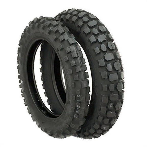 TIRE SET: Front 2.50-10 and Rear 3.00-10 Knobby Tread for Trail Off Road Dirt Bike Motocross Mini 10" Rim
