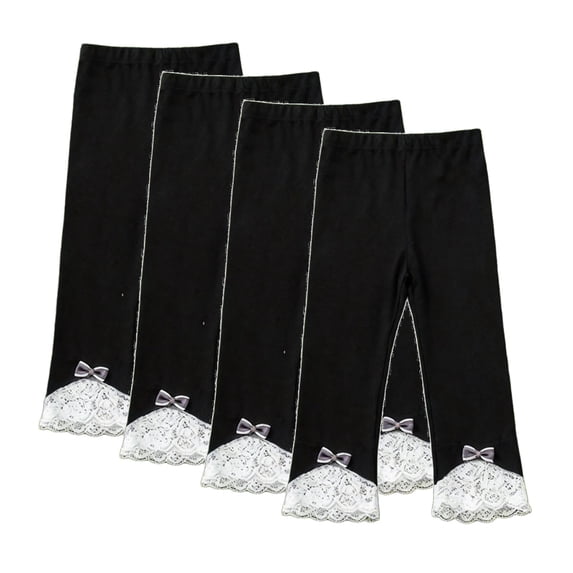 TIREOW 4 Pack Girls Flared Leggings Elastic Waist Leggings with Bowknot Lace Trim Ankle Length Soft Comfortable Footless Skinny Pants