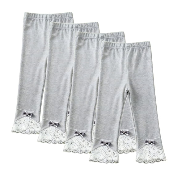 TIREOW 4 Pack Girls Flared Leggings Elastic Waist Leggings with Bowknot Lace Trim Ankle Length Soft Comfortable Footless Skinny Pants