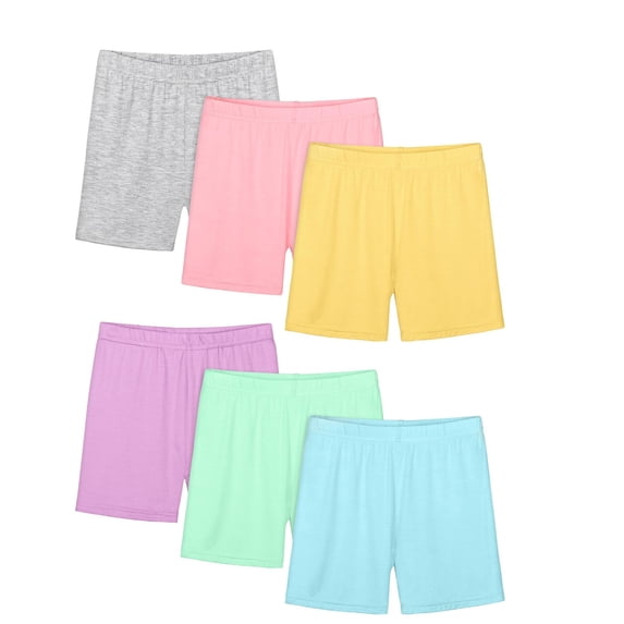 TIREOW 6 Pack Girls Solid Color Bike Shorts Cartwheel Under Dress Dance Elastic Waist Shorts Kids Leggings Running Training Yoga Shorts