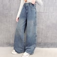 thumbnail image 1 of TIREOW Baggy Carpenter Jeans for Boys Girls, Wide Leg Cargo Pocket Denim Pants, High Elastic Waist Y2K Vintage Casual Wear (Blue, 15-16 Years), 1 of 9