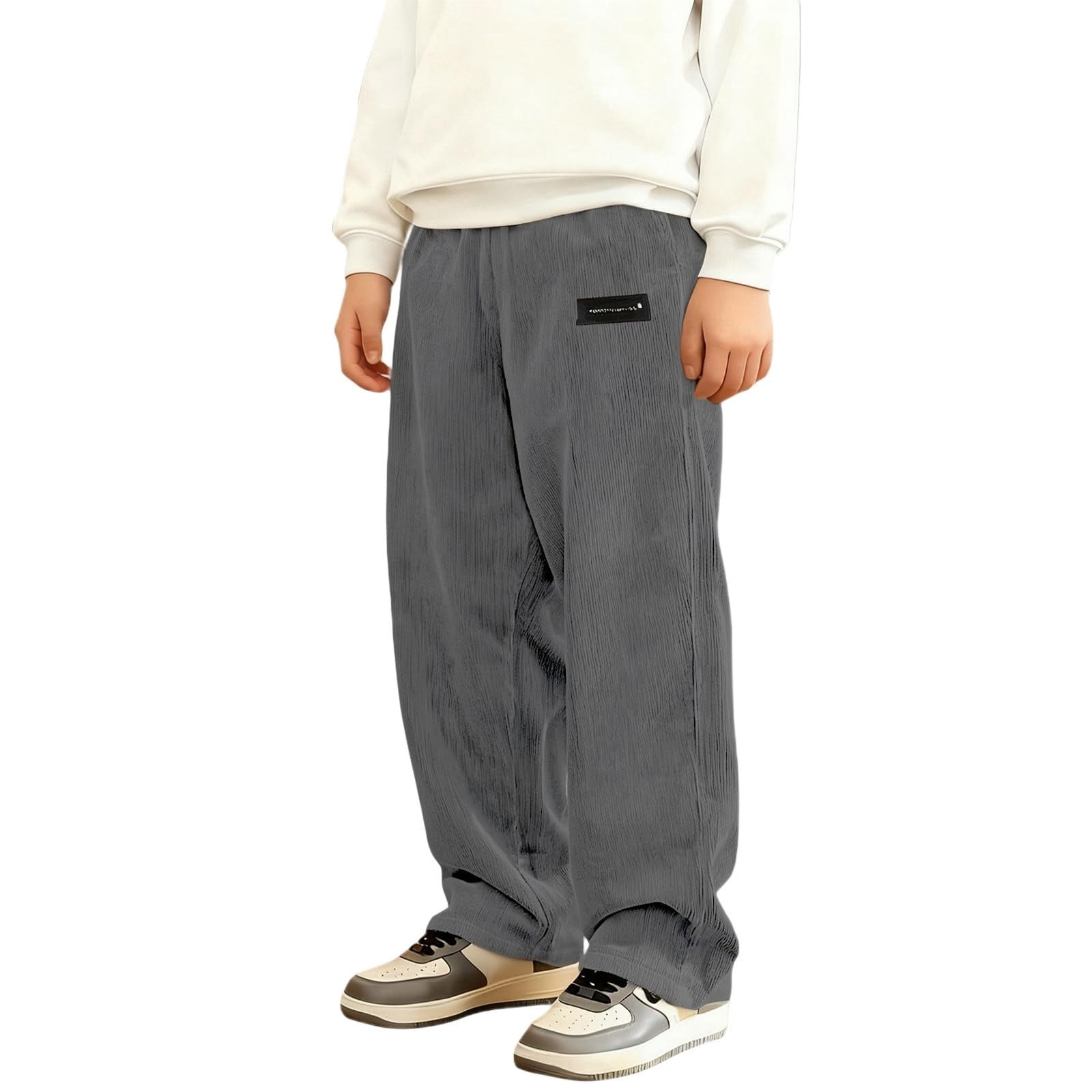 TIREOW Boys Corduroy Pants Elastic Waist Wide Leg Baggy Sweatpants with ...