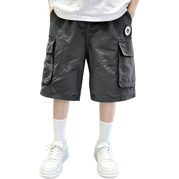 TIREOW Boys Mid Length Cargo Denim Shorts Casual Elastic Waist Trendy Jeans Shorts with Multi-Pockets Summer Outdoor Shorts