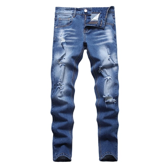 TIREOW Boys Skinny Ripped Denim Pants Elastic Slim Fit Fashionable Destroyed Jeans Zipper Button Down Denim Trousers