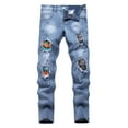 thumbnail image 1 of TIREOW Boys Skinny Ripped Denim Pants Elastic Slim Fit Fashionable Destroyed Jeans Zipper Button Down Denim Trousers, 1 of 7