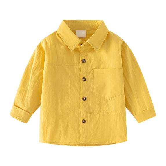 TIREOW Children Boys Spring and Summer Lightweight Shirts Toddler Boys Solid Color Lapel Button Down Shirt Gentleman Tops With Pocket