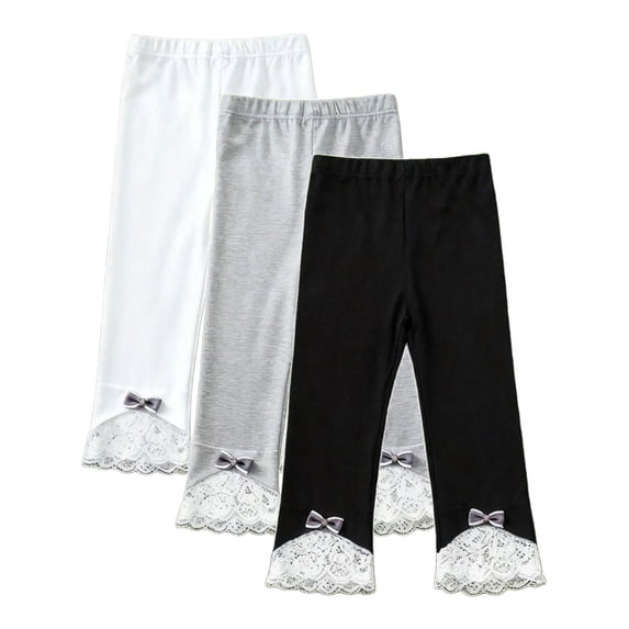 TIREOW Girls 3 Pack Flared Leggings Elastic Waist Leggings with Bowknot Lace Trim Ankle Length Soft Comfortable Footless Skinny Pants
