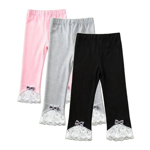 TIREOW Girls 3 Pack Flared Leggings Elastic Waist Leggings with Bowknot Lace Trim Ankle Length Soft Comfortable Footless Skinny Pants