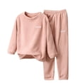 thumbnail image 1 of TIREOW Girls Boys Fleece Loungewear Set Solid Color Crewneck Long Sleeve Sleep Top and Long Pants Autumn Winter Nightwear 2 Piece Set, 1 of 5