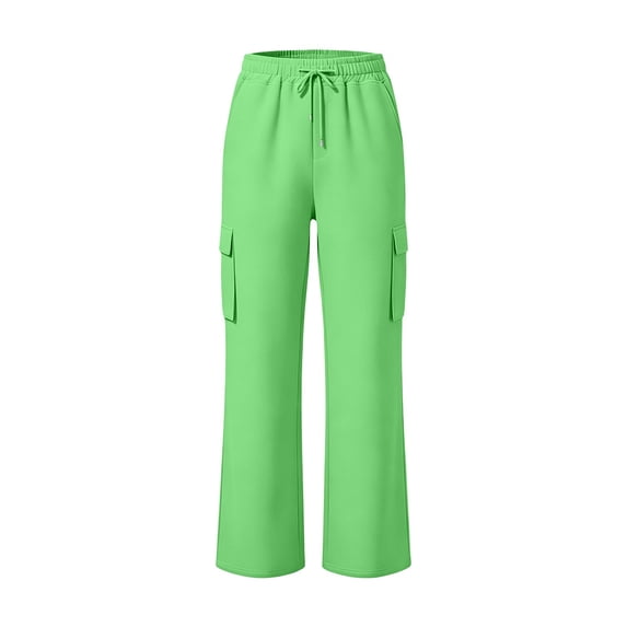 TIREOW Girls Cargo Pants Elastic Waist Straight Wide Leg Drawstring Cargo Sweatpants Lightweight Casual Joggers with Multi Pockets
