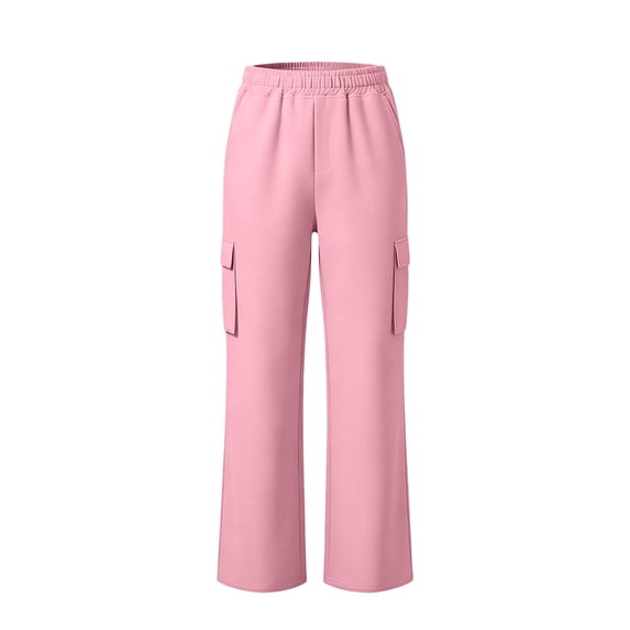 TIREOW Girls Cargo Sweatpants Solid Color Elastic Waist Wide Leg Cargo Sweat Pants Baggy Casual Cargo Pants with Multi-Pockets