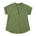thumbnail image 1 of TIREOW Girls Cotton Linen Button Down Shirt, Short Sleeve V-Neck Casual Summer Blouse for Teens, 1 of 9
