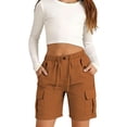 thumbnail image 1 of TIREOW Girls Cotton Linen Cargo Shorts Summer Casual Elastic High Waist Trendy Sports Drawstring Shorts with Multi-Pockets, 1 of 4