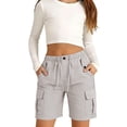 thumbnail image 1 of TIREOW Girls Cotton Linen Cargo Shorts Summer Casual Elastic High Waist Trendy Sports Drawstring Shorts with Multi-Pockets, 1 of 4